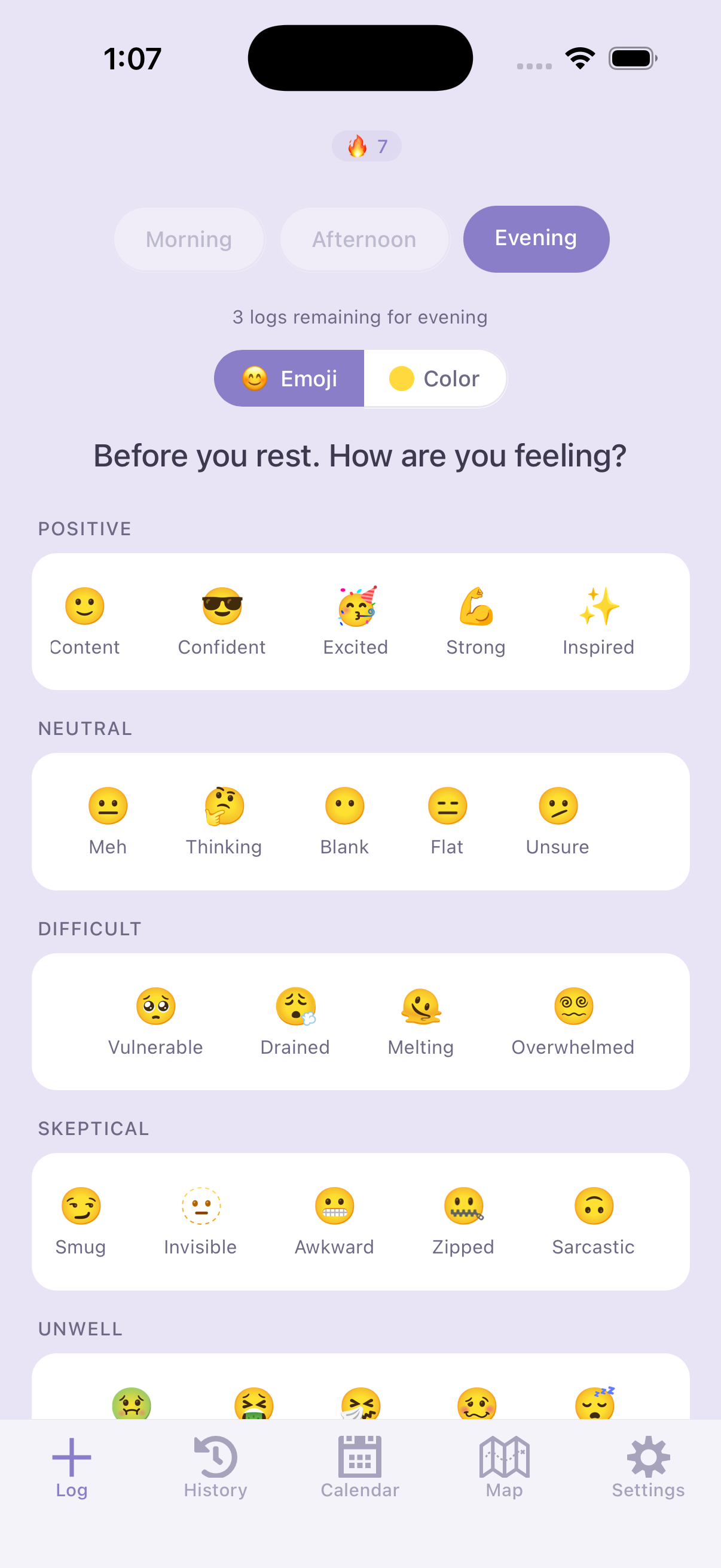 Hue mood logging screen